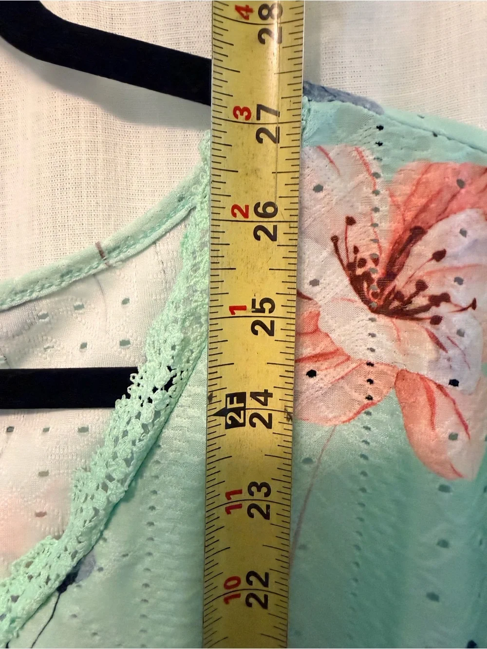 SHEIN Mint Floral V-Neck Crochet-Trim Top - Picture 14 of 14
